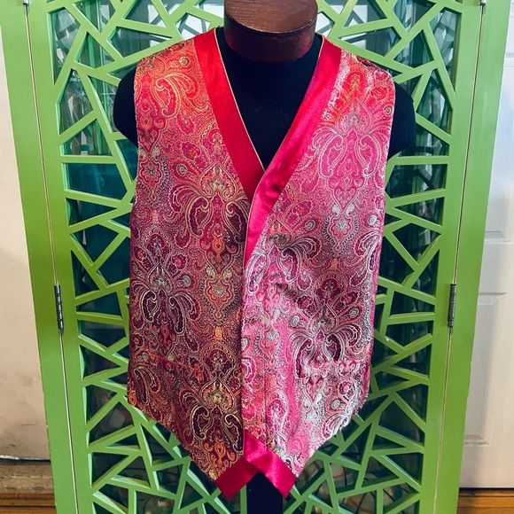NEW! Beautiful Asian Paisley Print Fully REVERSIBLE Satin Vest - 2xl - Picture 6 of 7